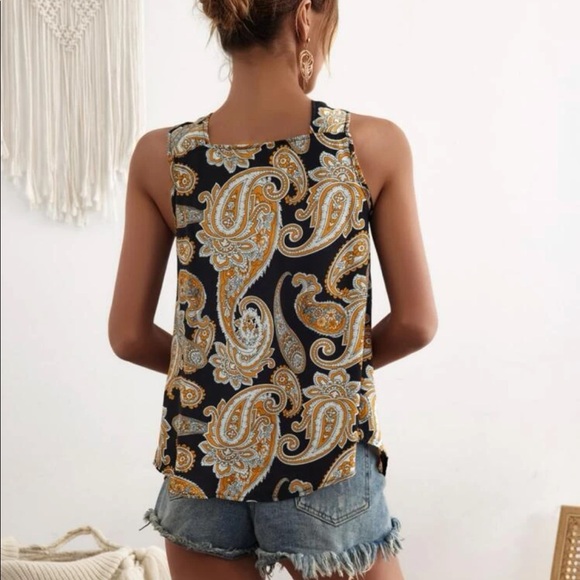 Boho Floral Paisley Print Tank Top Blouse - Picture 4 of 12